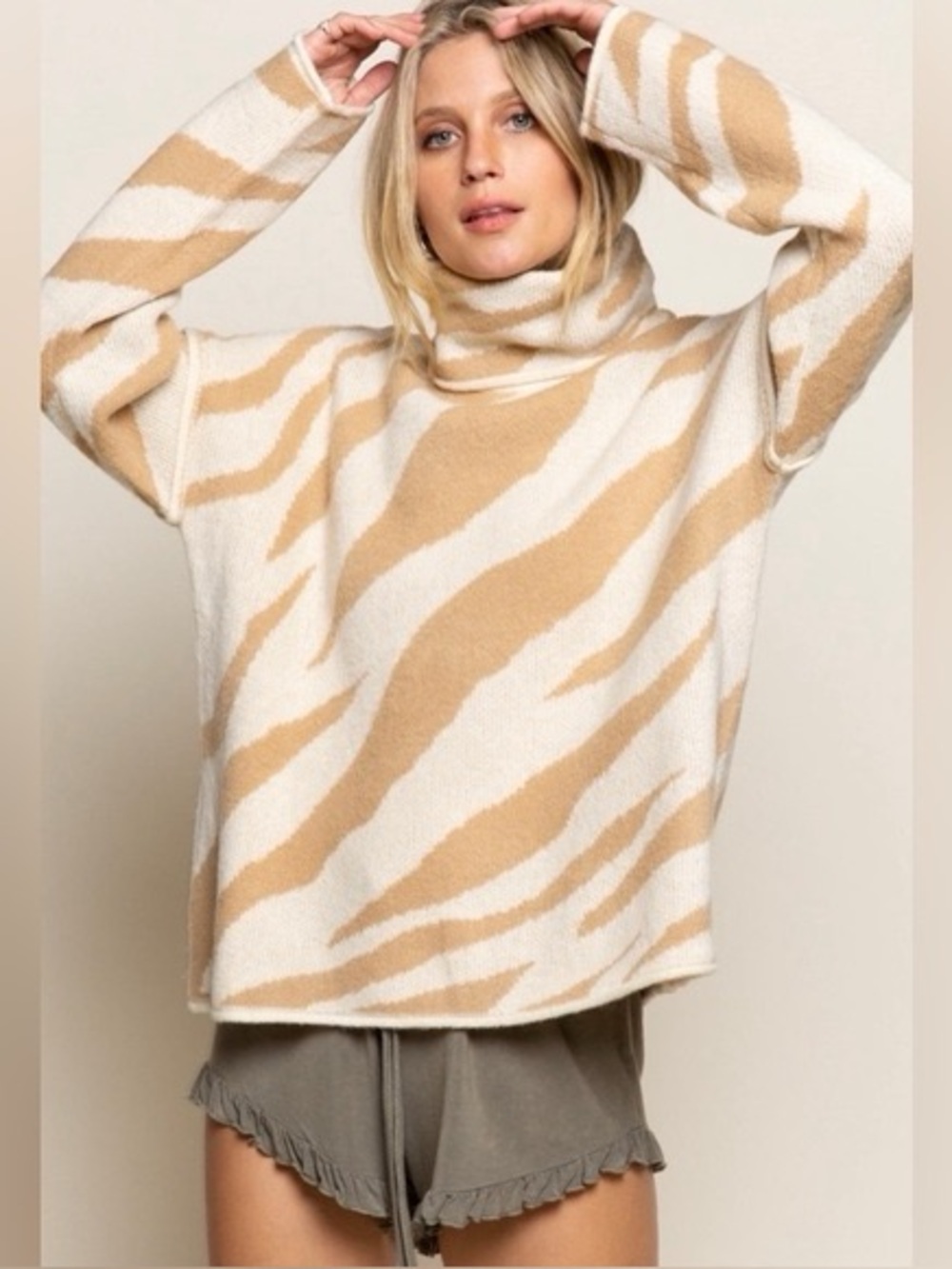 POL Chunky Zebra Turtleneck Sweater
